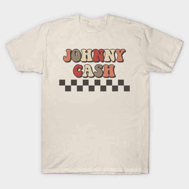 Johnny Cash Checkered Retro Groovy Style T-Shirt by Lucas Bearmonster